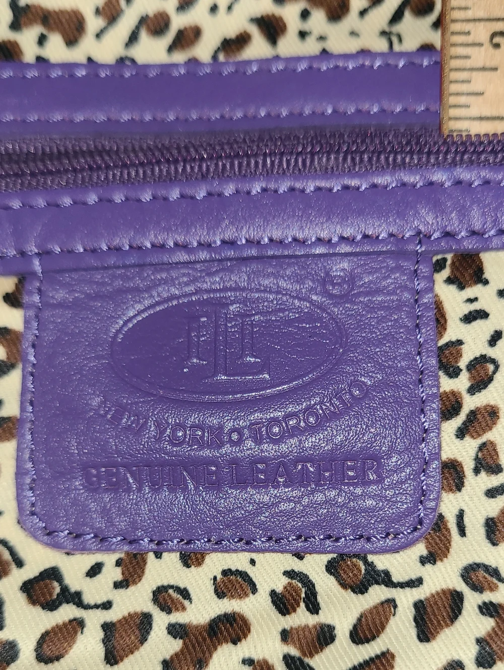 ILI Vintage 80's Leather Purple Fold-Over Shoulder Bag Satin Leopard Lining